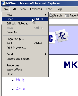 Screen shot of the File Open menu in MS Internet Explorer.